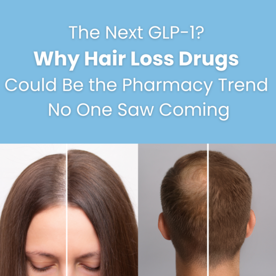 Image of a man and woman split screen left side image of woman and man losing hair. The right side of the image show regrowth of hair on both woman and man